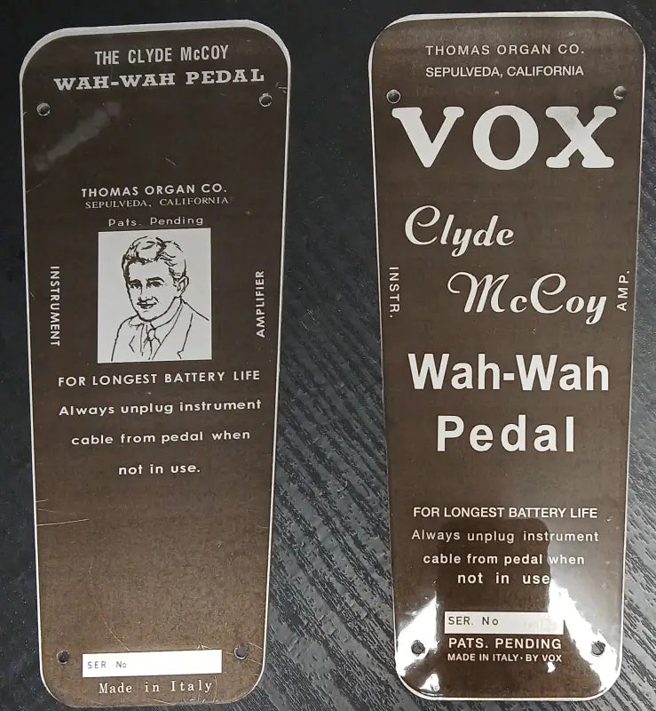 VOX Clyde McCoy 60's Brushed Aluminum WAH-WAH Pedal Bottom Plate or Script Version or Picture Version
