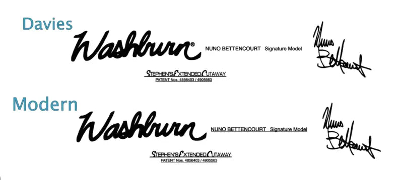 Washburn Nuno Bettencourt Signature Davies and Modern N1, N2, N3, N4 Guitar Headstock and Body Decal Logo Waterslide