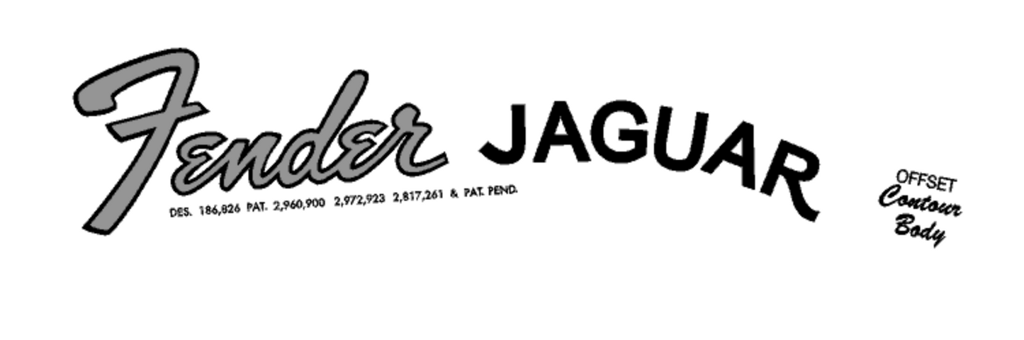 Fender Jaguar Guitar Headstock Decal Logo Waterslide Years 1962-1967