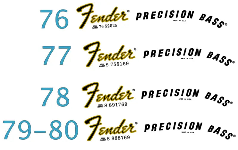Fender Precision Bass Headstock Decal Logo Waterslide Years 1976-1980