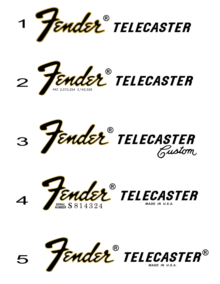 Fender Telecaster Guitar Headstock Decal Logo Waterslide All Years