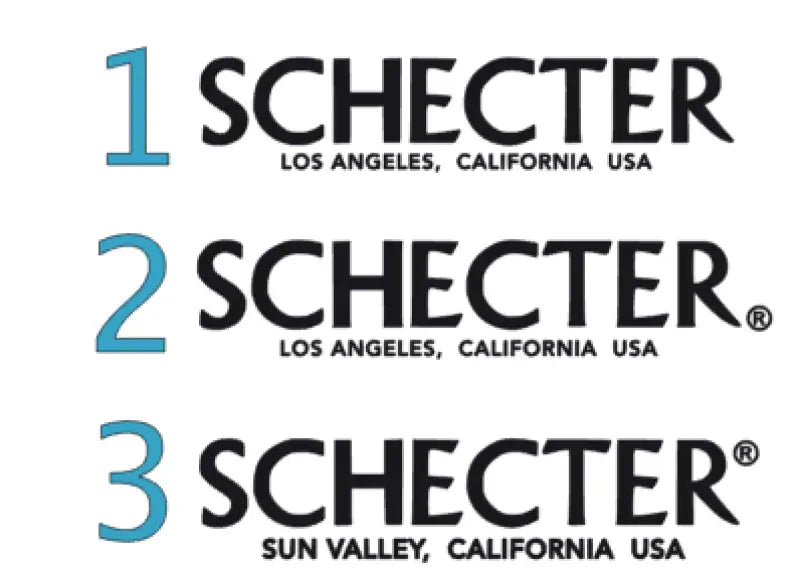 Schecter Guitar Vintage Headstock Decal Logo Waterslide or Foil. Choose from Los Angeles vintage, Los Angeles® Modern, or Sun Valley.