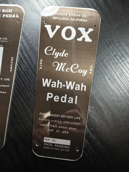 VOX Clyde McCoy 60's Brushed Aluminum WAH-WAH Pedal Bottom Plate or Script Version or Picture Version