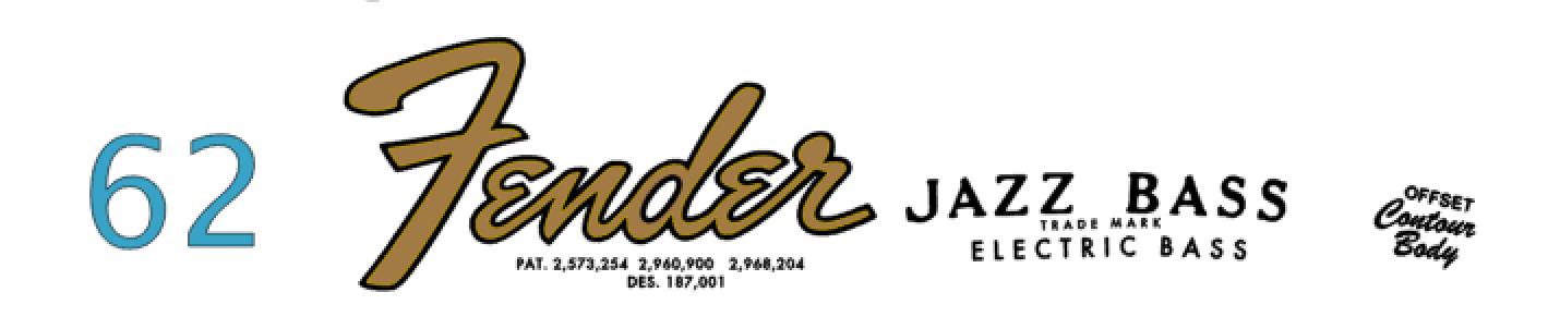 Fender Jazz Bass Headstock Decal Logo Waterslide Years 1961-1967