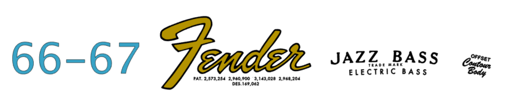 Fender Jazz Bass Headstock Decal Logo Waterslide Years 1961-1967