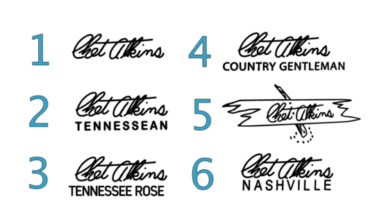 Gretsch Chet Atkins Pick Guard Decal Sign Post, Nashville, Tennessean, Tennessee Rose, and Signature