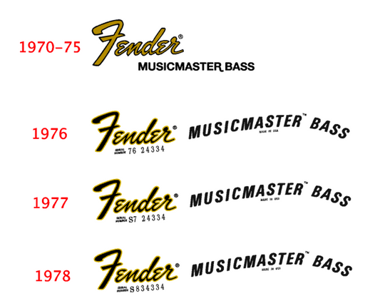 1970 - 1978 Fender Musicmaster Bass Headstock Decal Logo waterslide