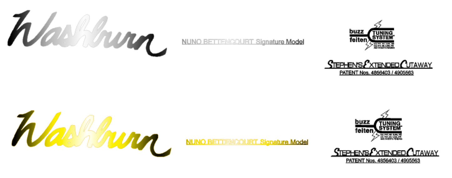 Washburn Nuno Bettencourt Guitar Headstock Decal Gold or Silver Foil Peel and Stick