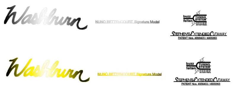 Washburn Nuno Bettencourt Guitar Headstock Decal Gold or Silver Foil Peel and Stick