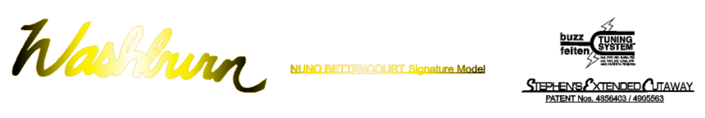 Washburn Nuno Bettencourt Guitar Headstock Decal Gold or Silver Foil Peel and Stick