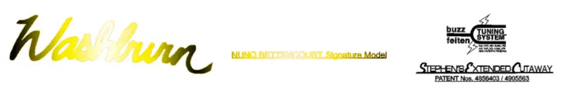 Washburn Nuno Bettencourt Guitar Headstock Decal Gold or Silver Foil Peel and Stick