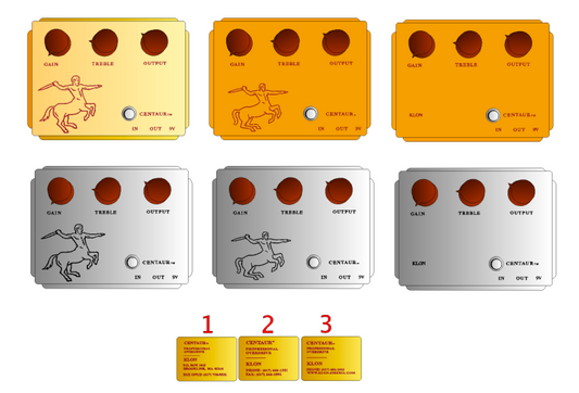 Klon Centaur Horsie and Non Horsie Long And Short Tail Guitar Effects Pedal Repro Restoration Decals Top and Bottom