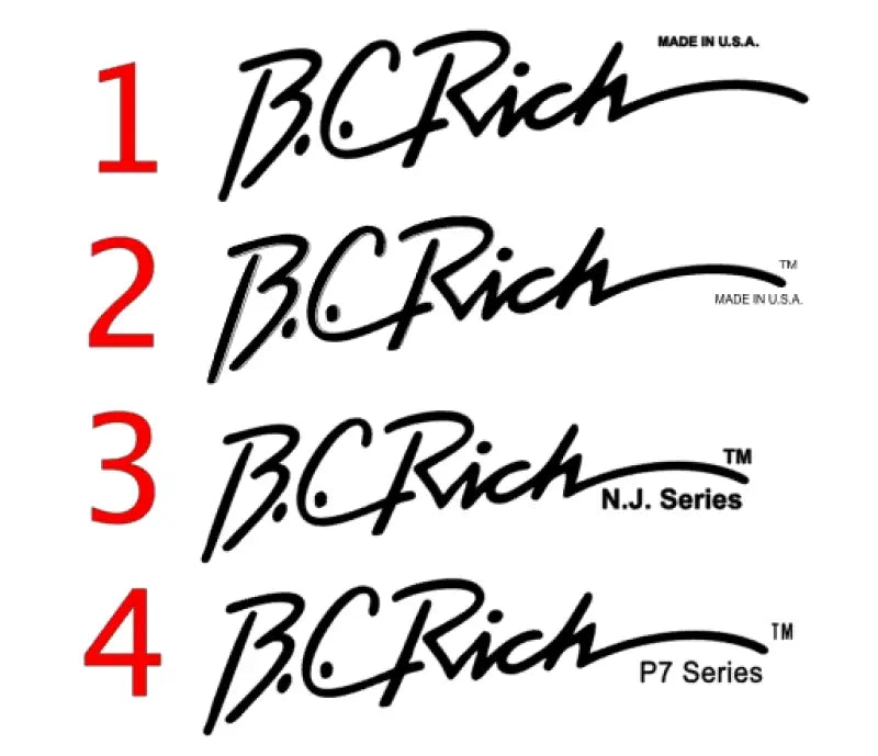 B.C. Rich USA or NJ Series Headstock Decal Logo Black Or White Waterslide - Guitar-Restore