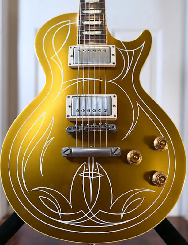 Billy Gibbons Lucky Mojo Model Les Paul Guitar Body Pinstripe Graphic and Headstock Decal Logo. Vinyl and Foil