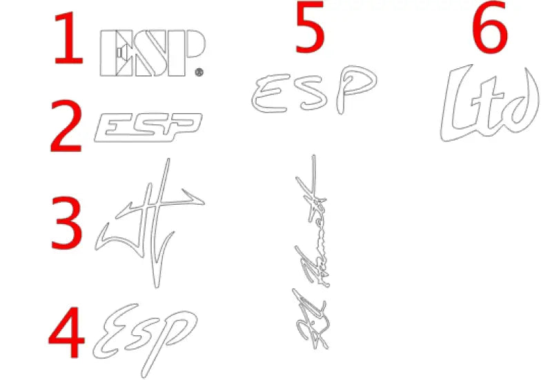 ESP and LTD Guitar Headstock Logo Decals Waterslide, Vinyl or Foil Hammett & Hetfield