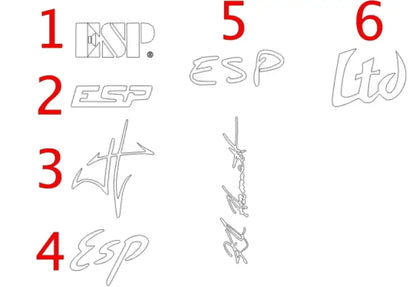 ESP and LTD Guitar Headstock Logo Decals Waterslide, Vinyl or Foil Hammett & Hetfield