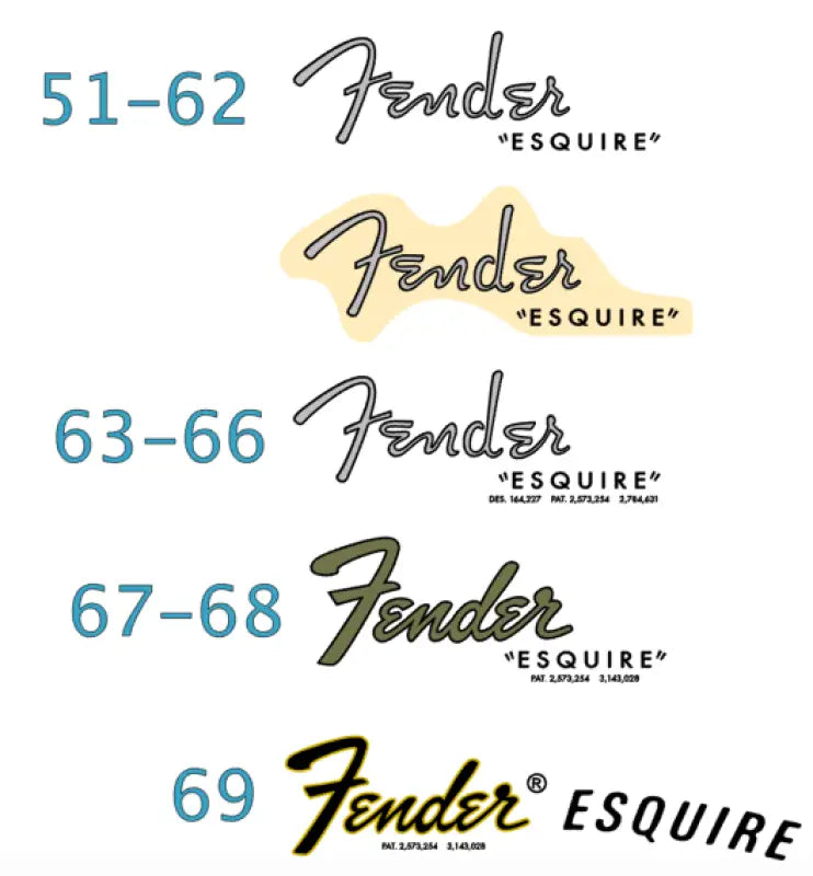 Fender Esquire Guitar Headstock Decal Logo. Years 1951-1969