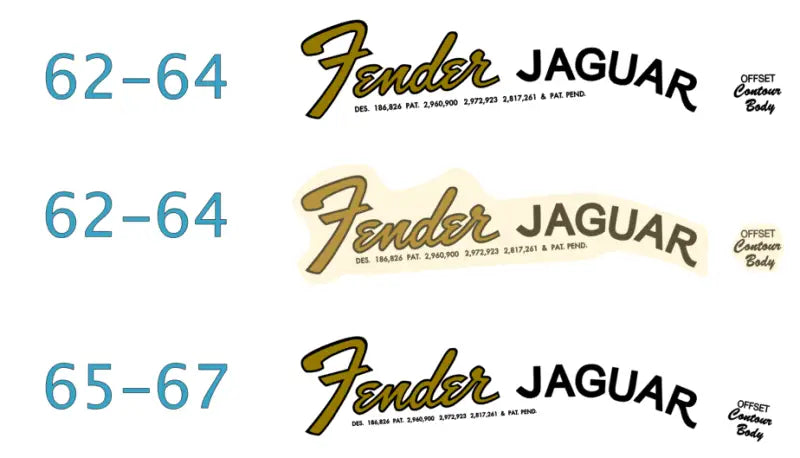 Fender Jaguar Guitar Headstock Decal Logo Waterslide Years 1962-1967