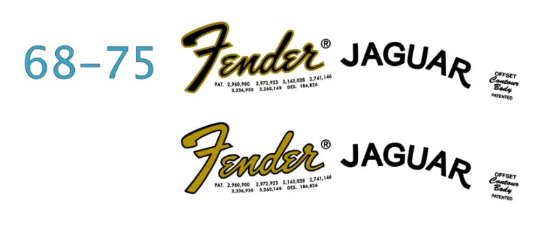 Fender Jaguar Guitar Headstock Decal Logo Waterslide Years 1968-1975