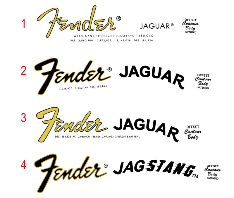 Fender Jaguar & Jag Stang Guitar Headstock Decal Logo Waterslide All Years