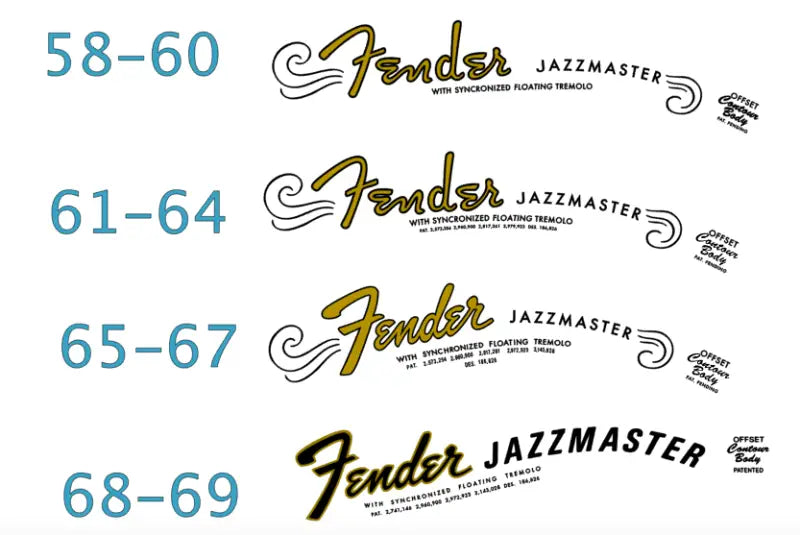 Fender Jazzmaster Guitar Headstock Decal Logo Waterslide Years 1958-1969