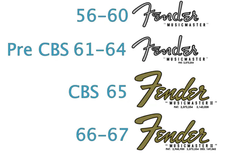 Fender Musicmaster And CBS Musicmaster II Guitar Headstock Decal Logo Waterslide Years 1956-1967