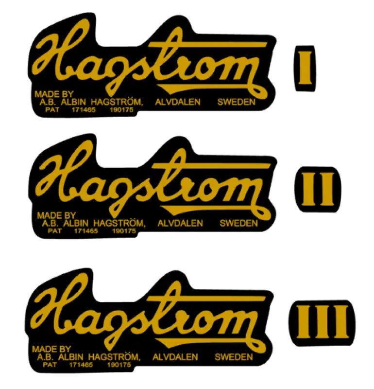 Hagstrom I , II, Or III Guitar Headstock Decal Logo Gold on Black Waterslide Or Vinyl Peel And Stick