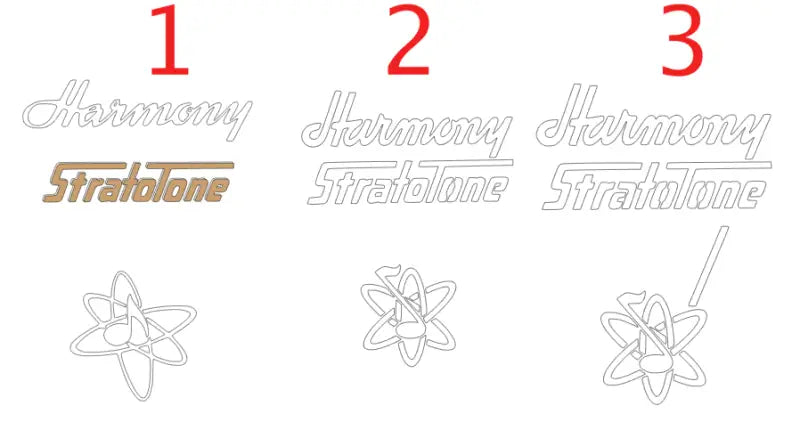 Harmony H45, H46, H47, H48 & H49 Stratotone Mars Jupiter Mercury Guitar headstock Decal Logo Waterslide or Vinyl Peel & Stick All Years