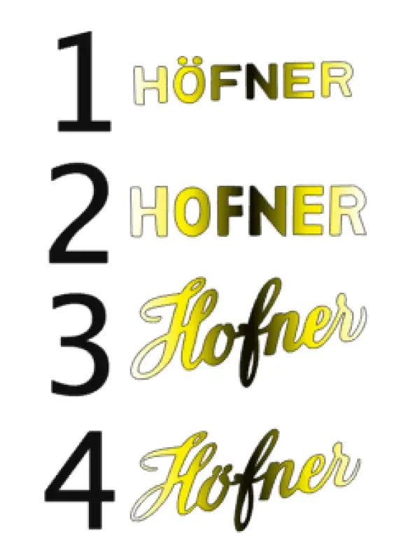 Hofner Script Style Headstock Decal Logo Vinyl or Foil - #1