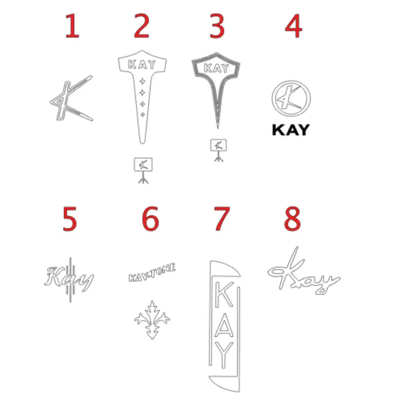 Kay Guitar Headstock Decal Logo White Waterslide or Vinyl Peel & Stick