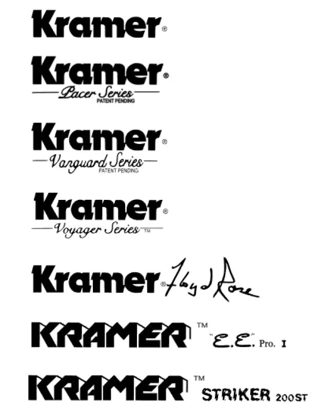 Kramer 5150 evh, vanguard, voyager, striker, floyd rose, elliot easton guitar headstock decal logo