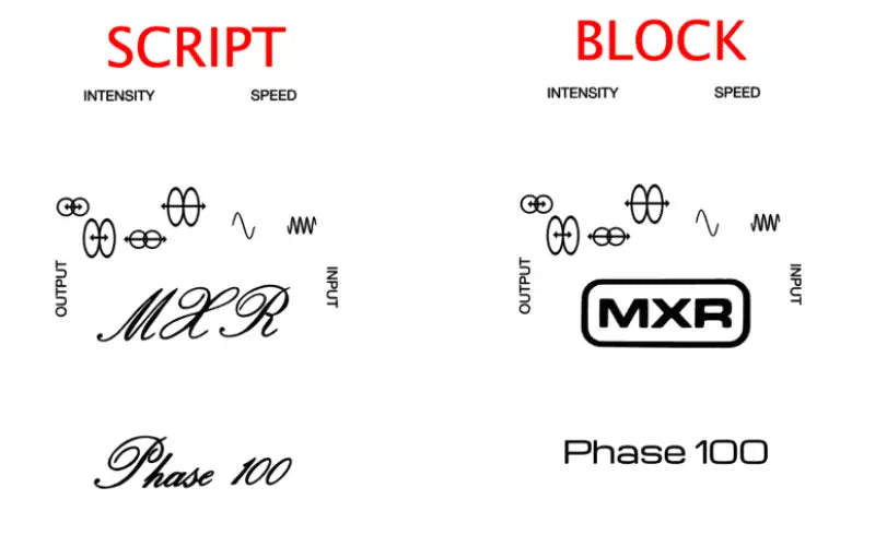 MXR Phase 100 script And Block Style Guitar Pedal Repro Restoration Decal Logo Complete Set Waterslide