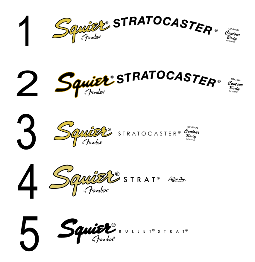 Squier Stratocaster Strat  Guitar Headstock Decal Logo Waterslide
