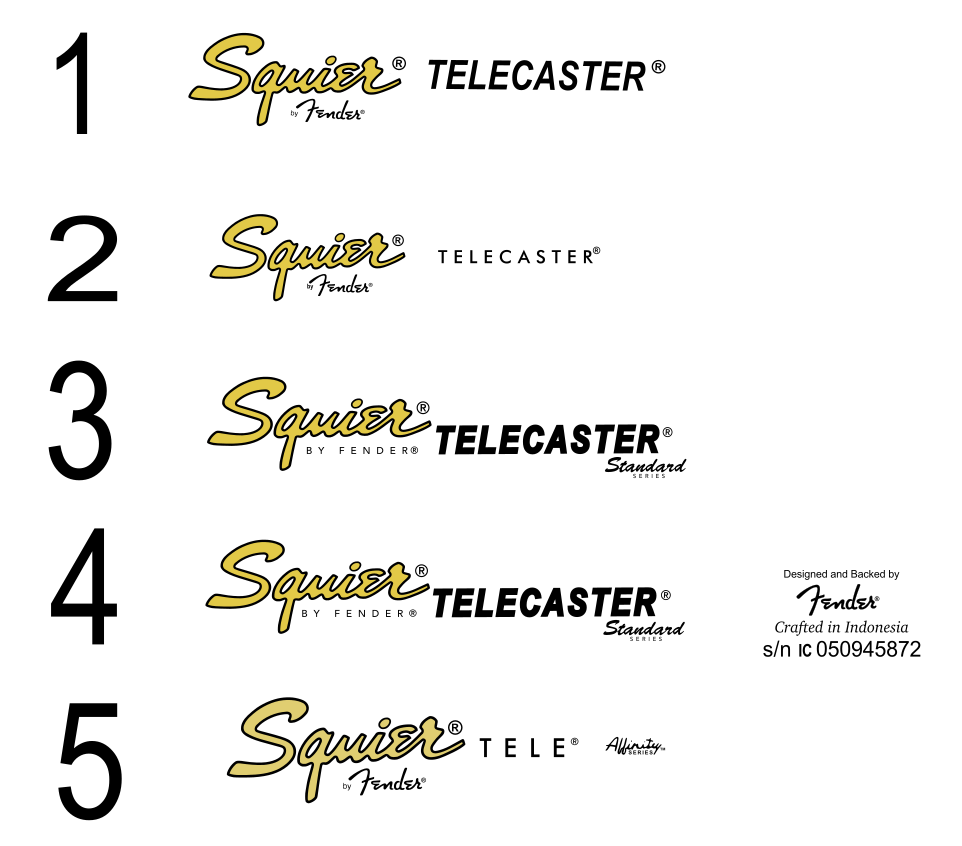 Squier Telecaster Tele Guitar Headstock Decal Logo Waterslide