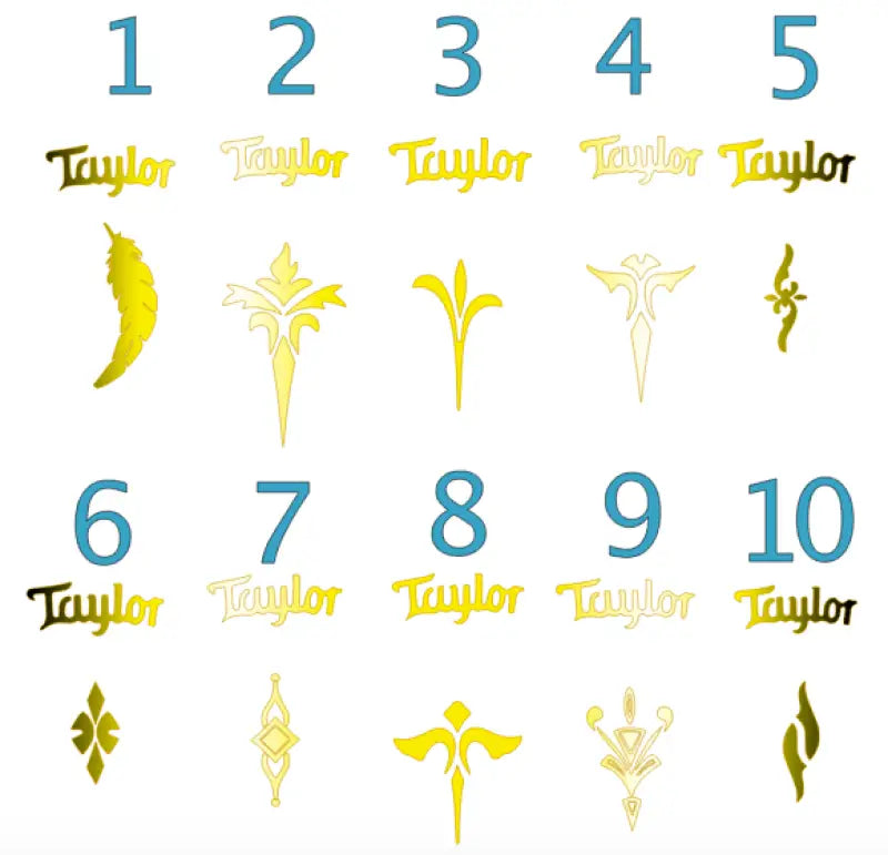 Taylor Guitar Headstock Decal Logo Gold Vinyl or Foil Peel &