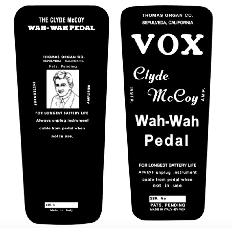 VOX Clyde McCoy WAH-WAH Pedal Bottom Decal Picture or Script Version