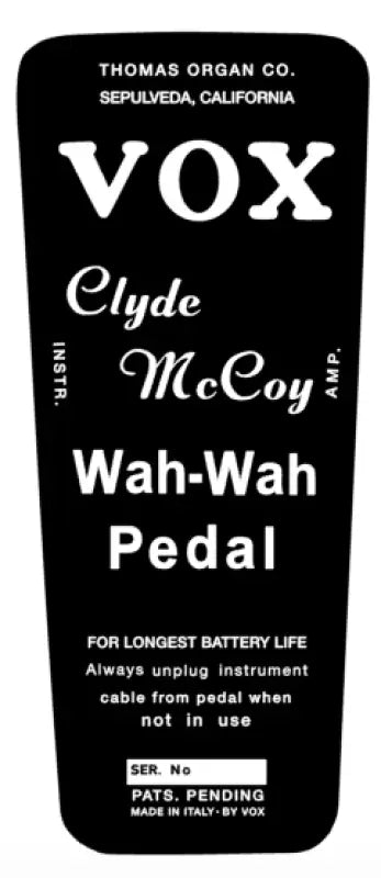 VOX Clyde McCoy WAH-WAH Pedal Bottom Decal Picture or Script