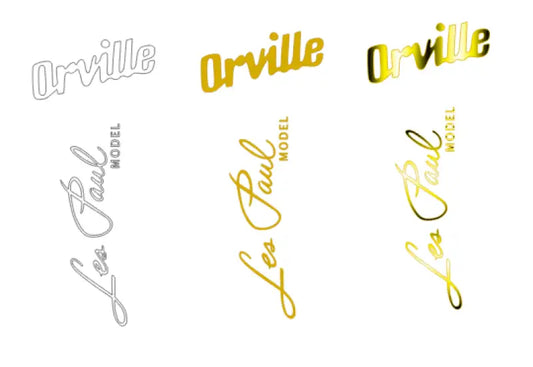 Orville Les Paul Gibson Guitar Headstock Logo Decal Waterslide Vinyl or Foil Peel & Stick - Guitar-Restore